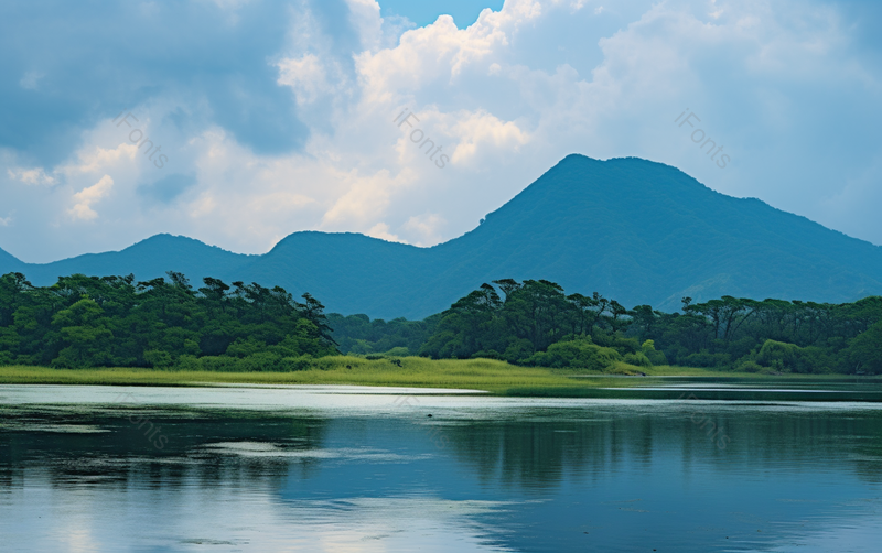 蓝天白云下湖泊湿地风景户外旅游,高清,摄影图,摄影图片,图片大全,摄影图免费下载